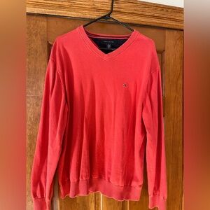 Tommy Hilfiger Men's V-Neck Sweater in Vibrant Red